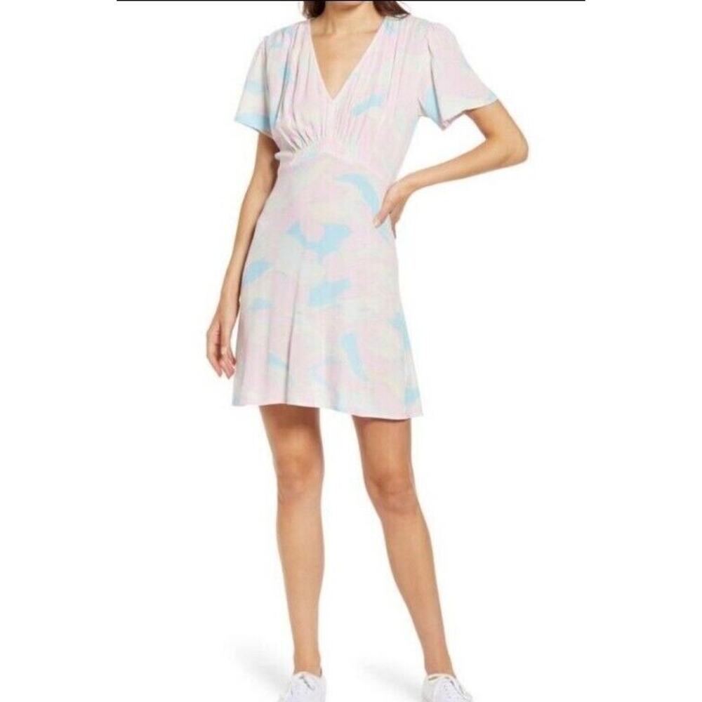 NWT Nordstrom BP Dress Womens 3X Pink Blue Painted Camo V-Neck Short Sleeve
